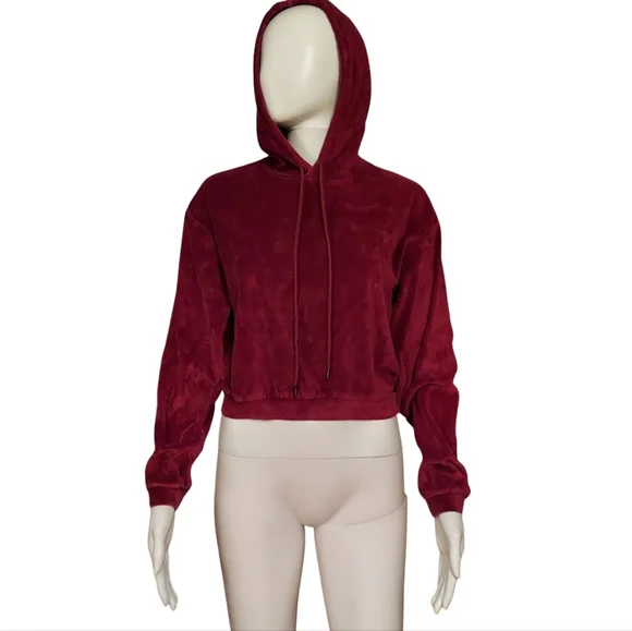 Hot Topic Burgundy Velour Girls Crop Hoodie - Picture 3 of 11